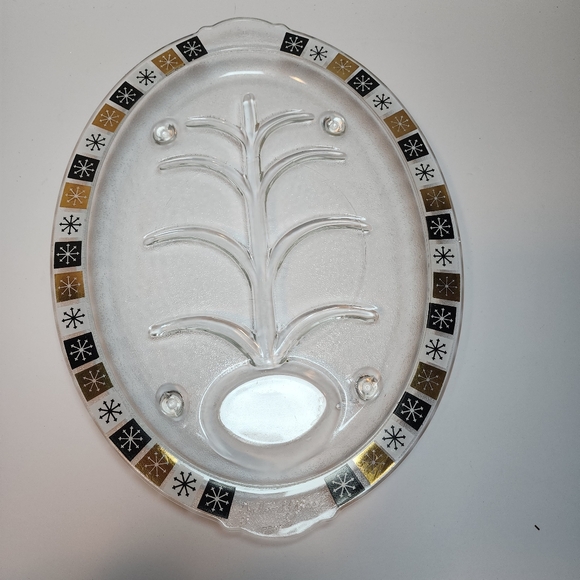 Inland Glass Platter Snowflake Atomic Starburst Pattern Meat Serving Tray EUC! - Picture 2 of 7
